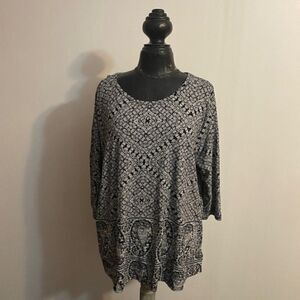 Lucky Brand Black/White 3/4 sleeves tunic, size 2X